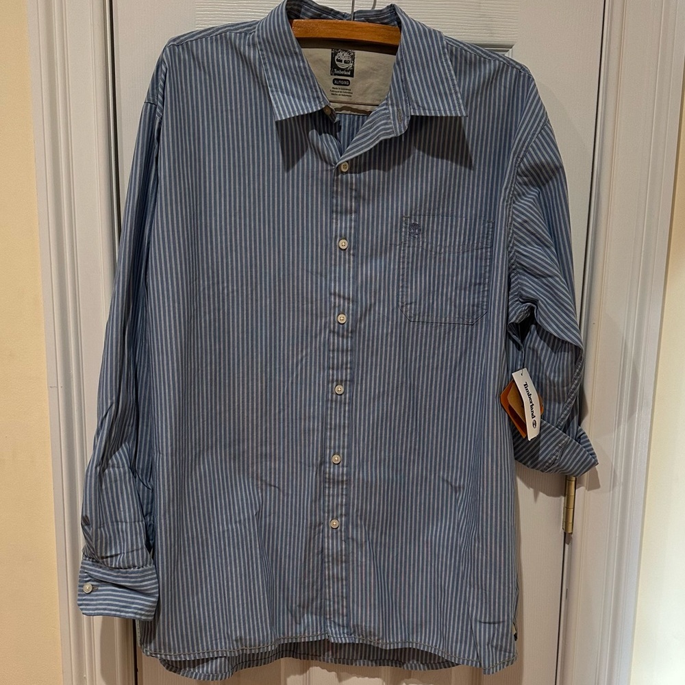 Timberland NWT Men's Blue Striped Button Down Shirt, Size XL